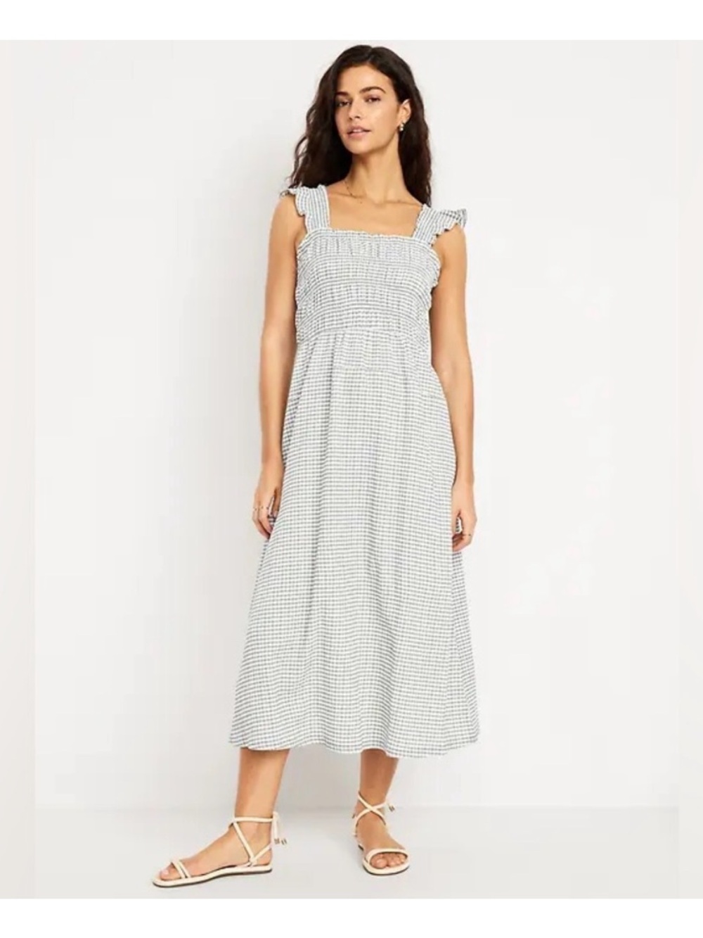 Old Navy green gingham smocked midi dress